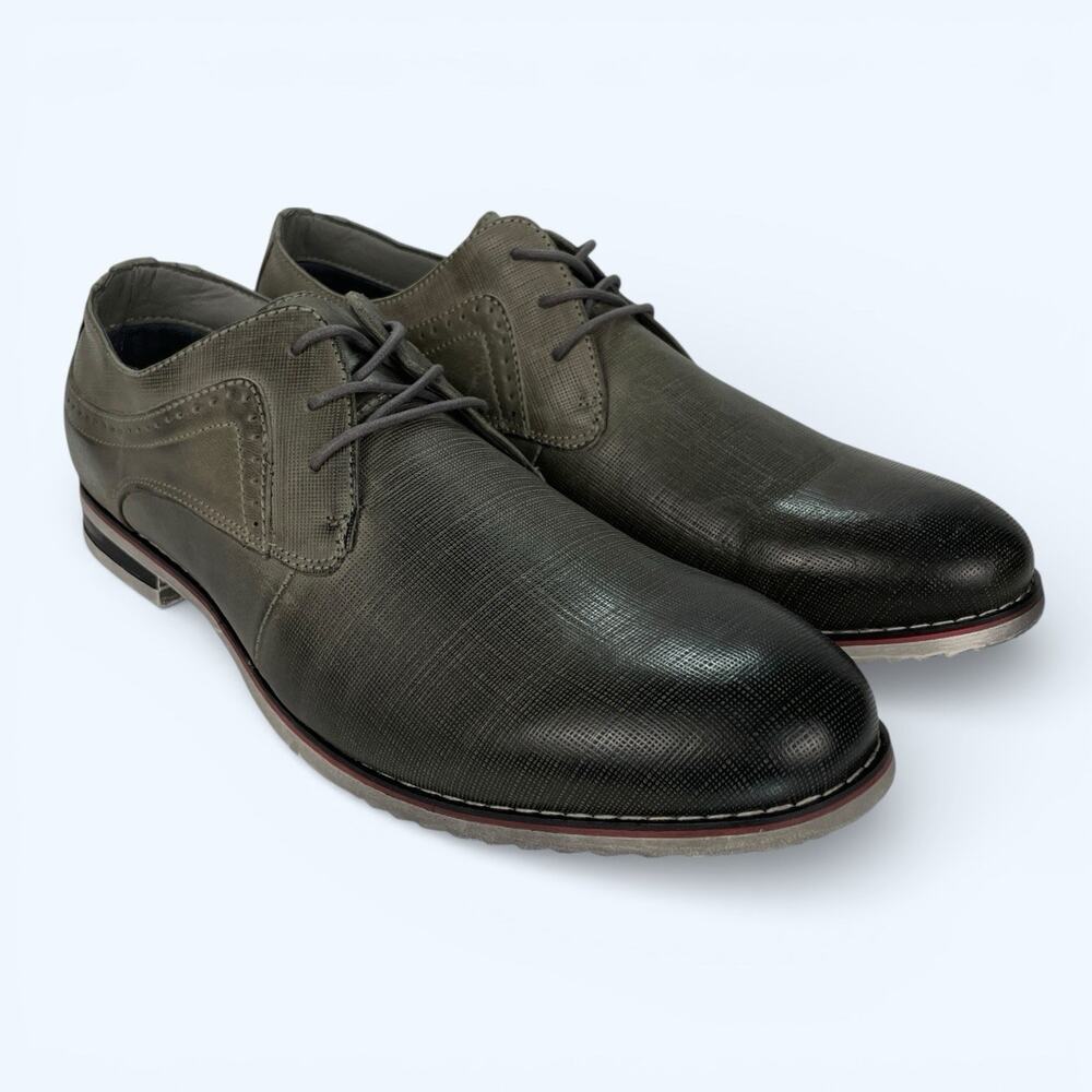 Alpine Swiss Double Diamond Men's Saffino leather Lace up Oxford Colt Gray Sz11
